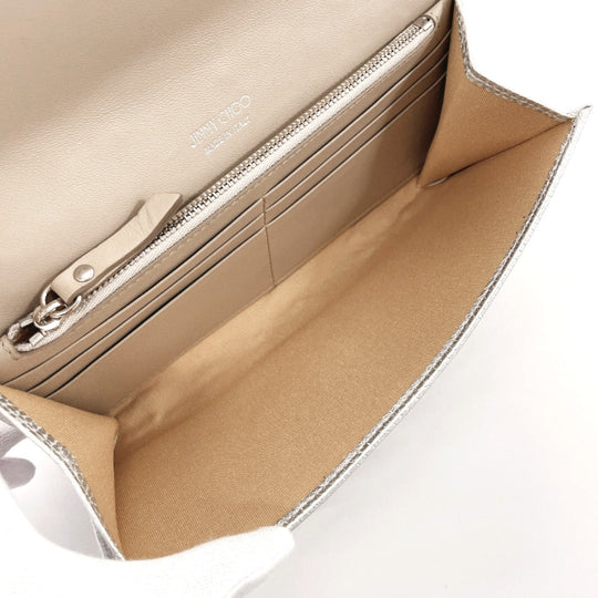 JIMMY CHOO Long Wallet Purse leather Silver Star studs Chain wallet Women Used Authentic
