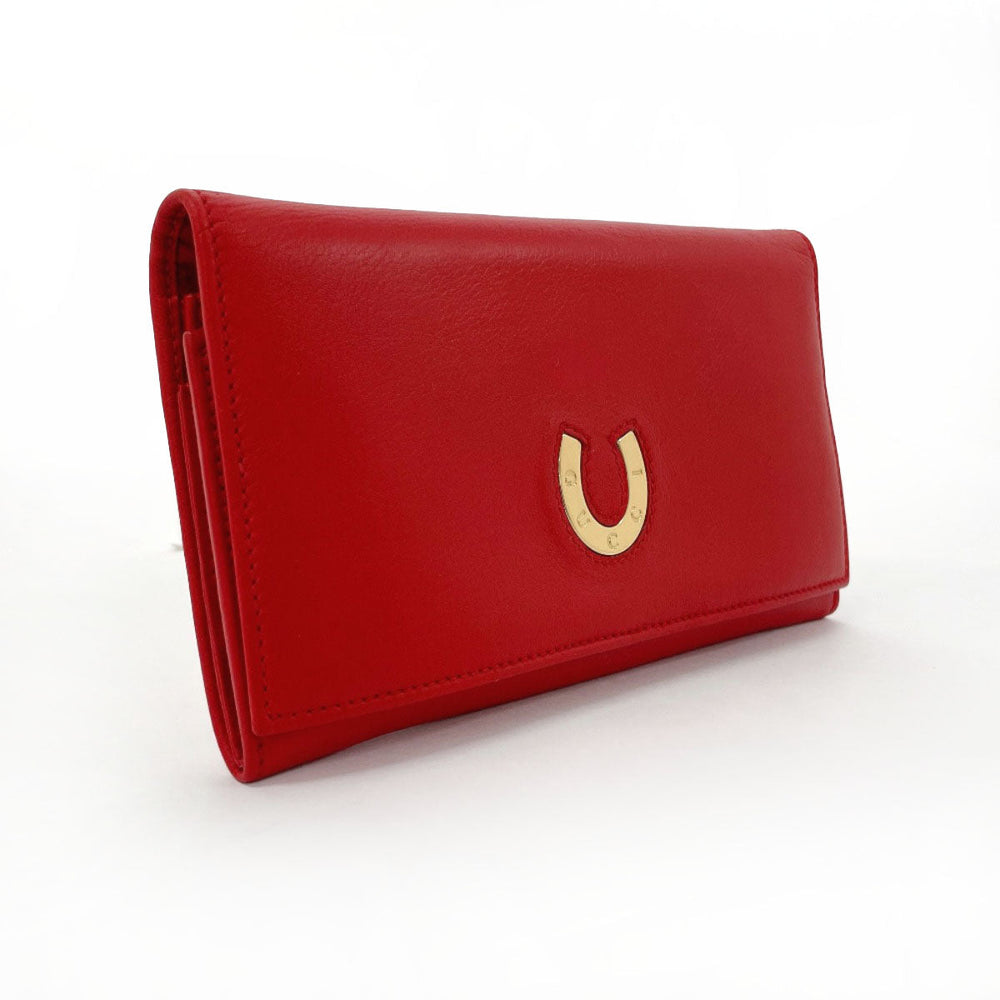 GUCCI Long Wallet Purse 035�E6416�E1720�E0 leather Red Horseshoe Women Used Authentic