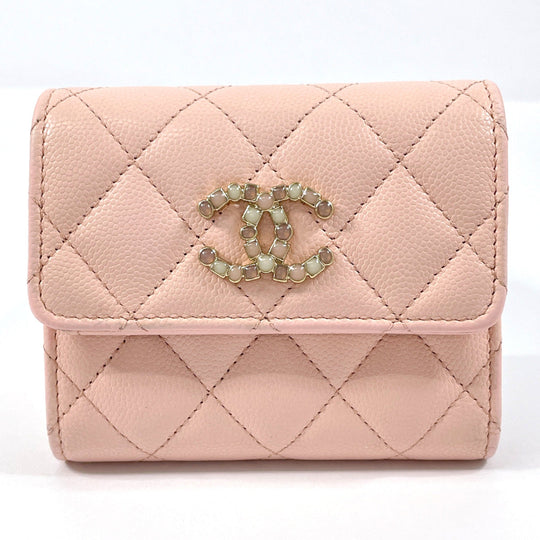 CHANEL Tri-fold wallet AP3604 Matt caviar skin pink Matrasse