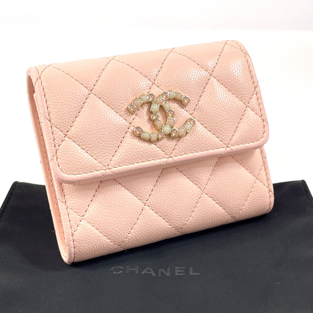 CHANEL Tri-fold wallet AP3604 Matt caviar skin pink Matrasse