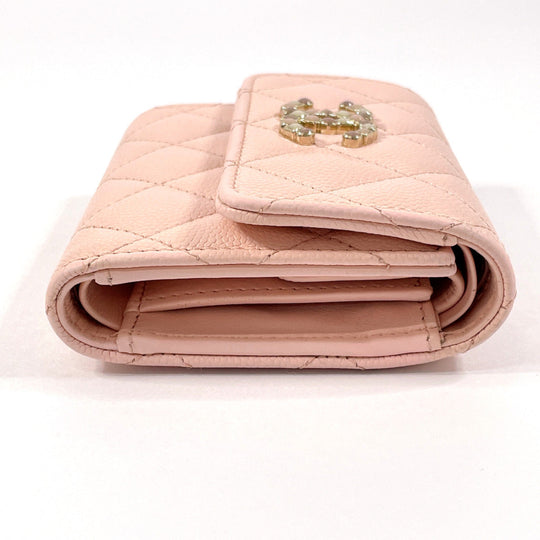 CHANEL Tri-fold wallet AP3604 Matt caviar skin pink Matrasse