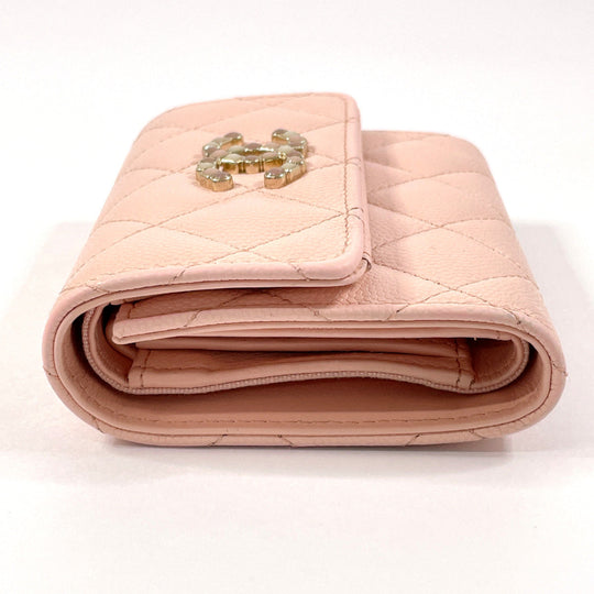 CHANEL Tri-fold wallet AP3604 Matt caviar skin pink Matrasse