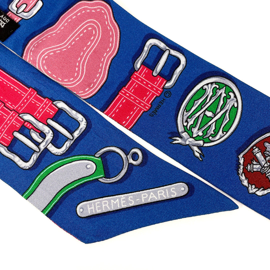 HERMES scarf 100% silk blue HARNAIS DES PRESIDENTS