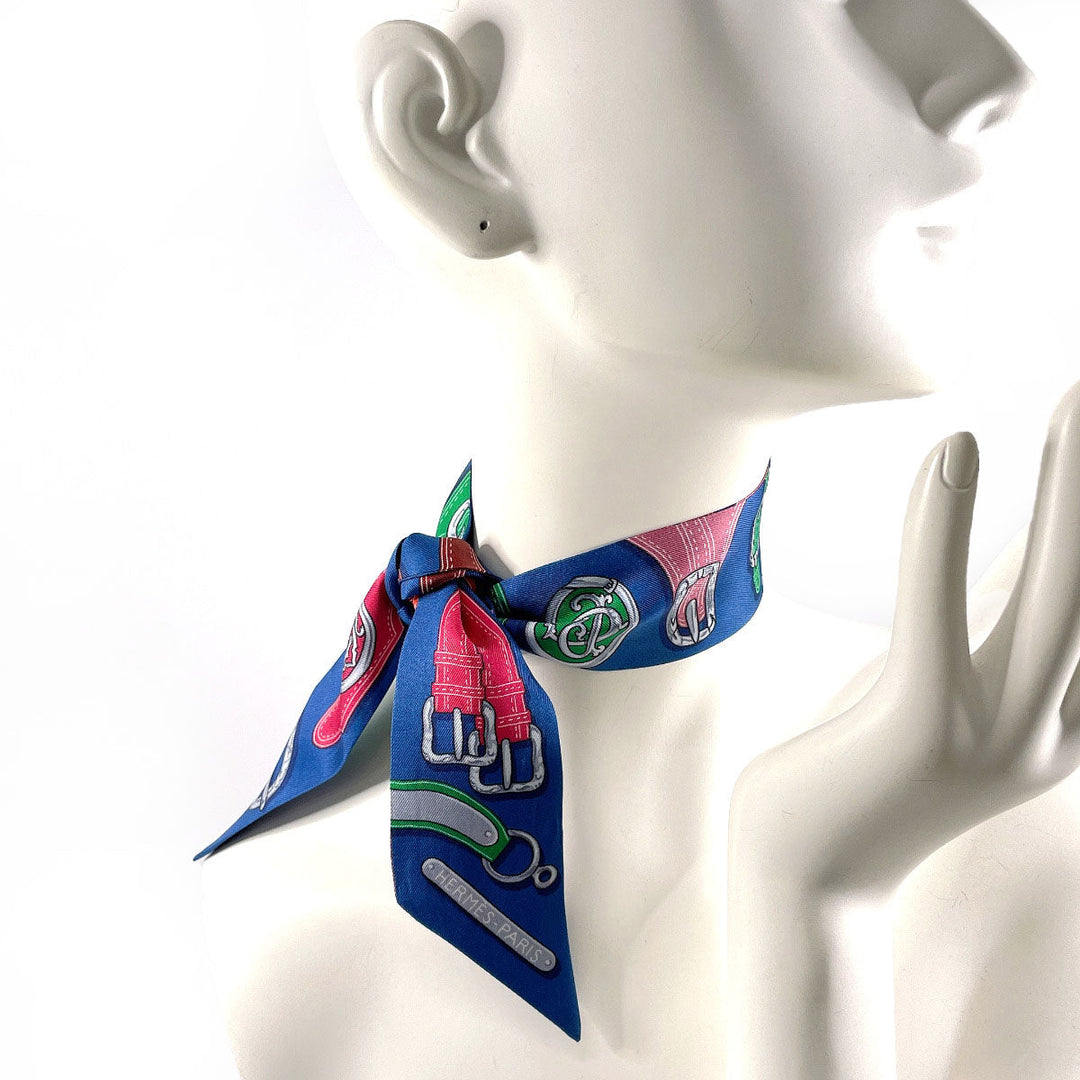 HERMES scarf 100% silk blue HARNAIS DES PRESIDENTS