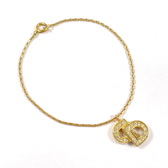 Christian Dior bracelet Metal, Rhinestone gold CD logo Women Used Authentic