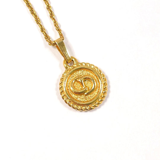 Christian Dior Necklace metal gold round CD logo Women Used Authentic