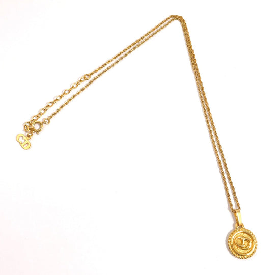 Christian Dior Necklace metal gold round CD logo Women Used Authentic