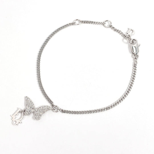 Dior bracelet Metal, Rhinestone Silver butterfly logo Women Used Authentic