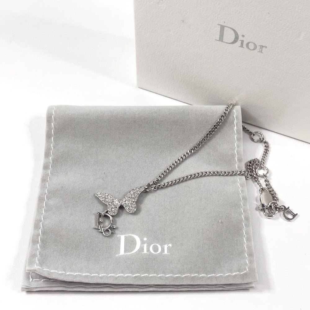 Dior bracelet Metal, Rhinestone Silver butterfly logo Women Used Authentic