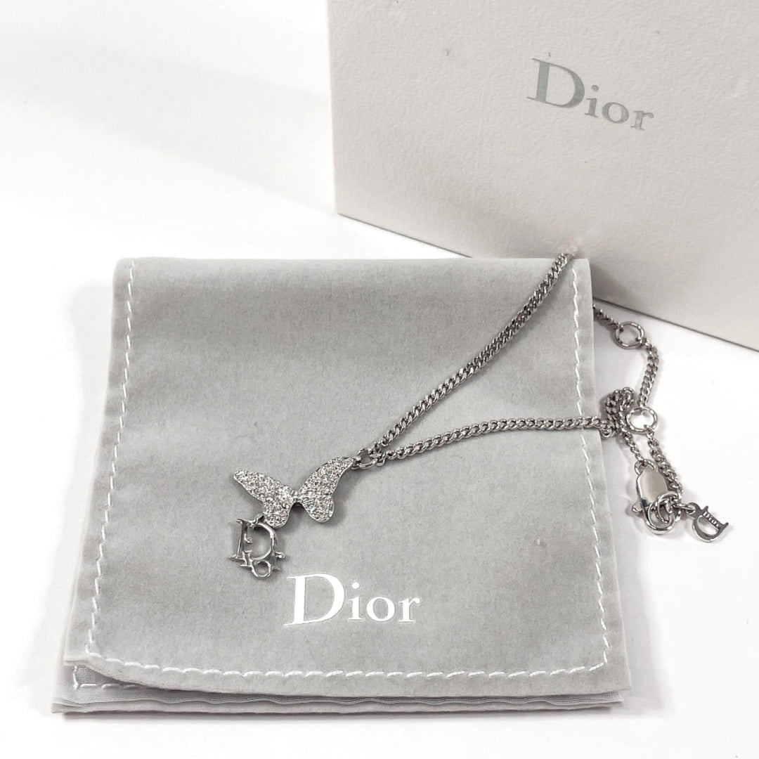 Dior bracelet Metal, Rhinestone Silver butterfly logo Women Used Authentic