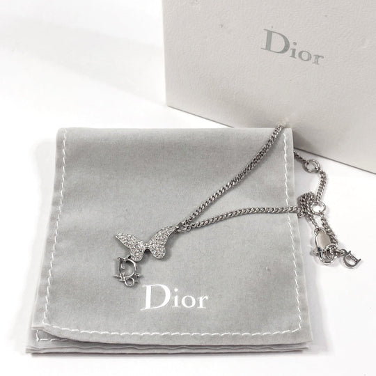 Dior bracelet Metal, Rhinestone Silver butterfly logo Women Used Authentic