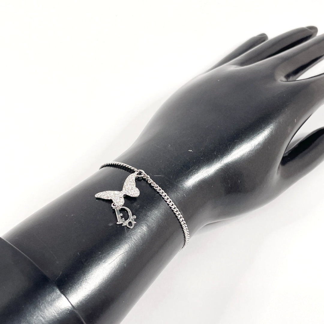 Dior bracelet Metal, Rhinestone Silver butterfly logo Women Used Authentic