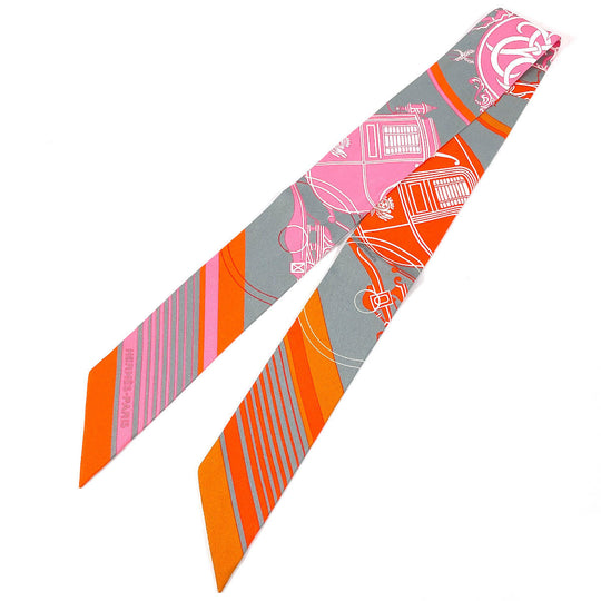 HERMES scarf 100% silk gray Ex Libris Ex Libris