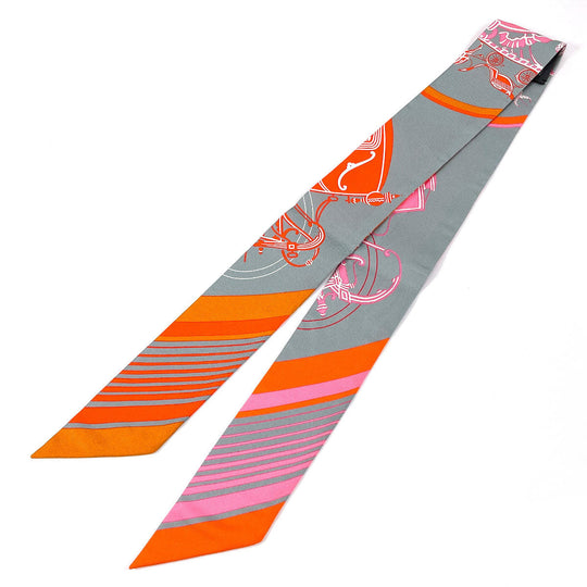 HERMES scarf 100% silk gray Ex Libris Ex Libris