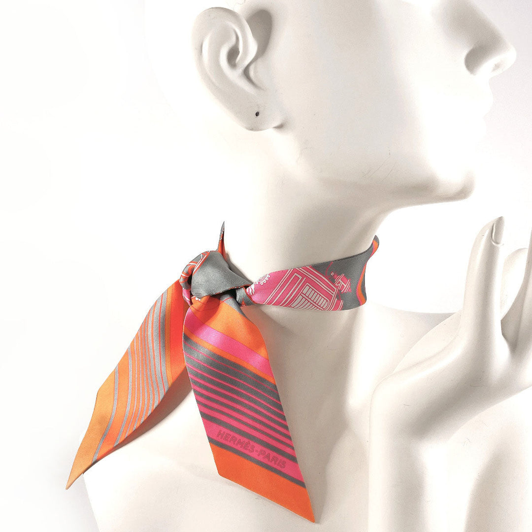 HERMES scarf 100% silk gray Ex Libris Ex Libris