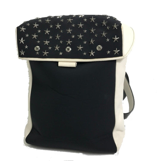 JIMMY CHOO Backpack Leather, Jersey Black x white By color Women Used Authentic