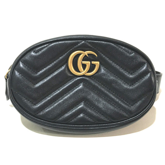 GUCCI Waist bag 476434 leather black GG Marmont Quilted Sling bag Women 95/38 Used Authentic