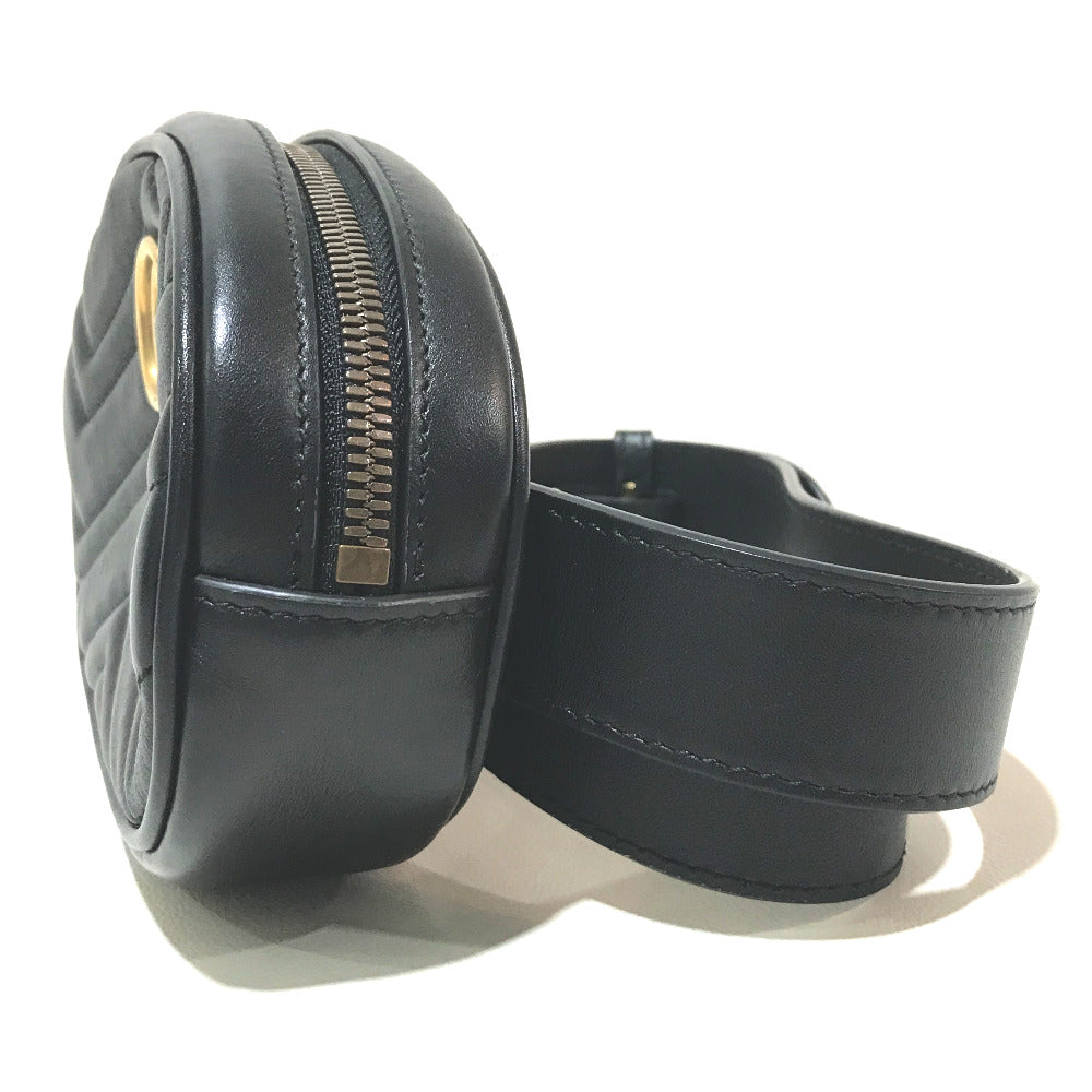 GUCCI Waist bag 476434 leather black GG Marmont Quilted Sling bag Women 95/38 Used Authentic