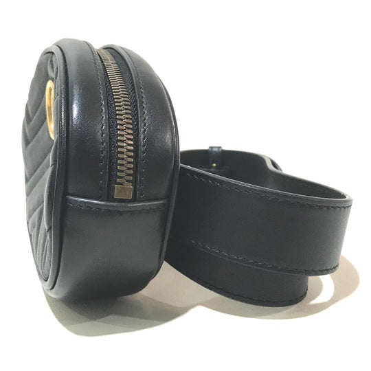 GUCCI Waist bag 476434 leather black GG Marmont Quilted Sling bag Women 95/38 Used Authentic