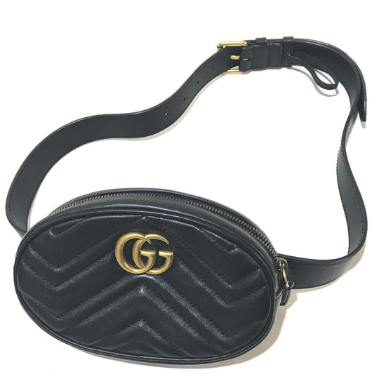 GUCCI Waist bag 476434 leather black GG Marmont Quilted Sling bag Women 95/38 Used Authentic