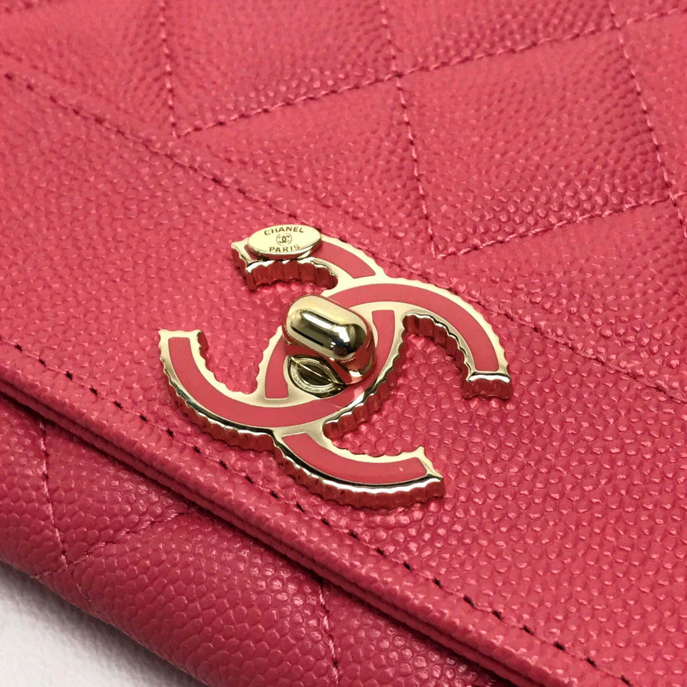 CHANEL Long Wallet Purse A80971 Caviar skin pink CC COCO Mark Matrasse Mademoiselle Women Used Authentic