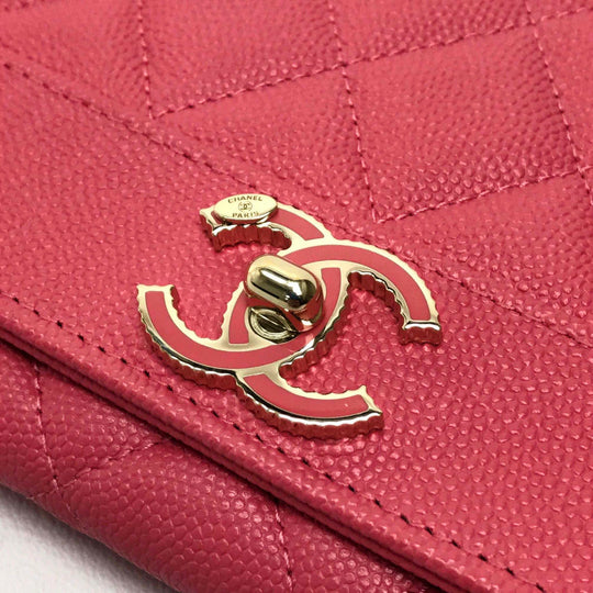 CHANEL Long Wallet Purse A80971 Caviar skin pink CC COCO Mark Matrasse Mademoiselle Women Used Authentic