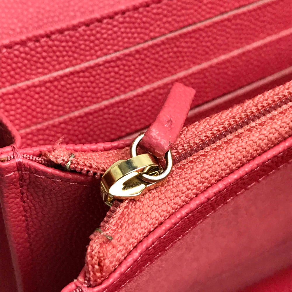 CHANEL Long Wallet Purse A80971 Caviar skin pink CC COCO Mark Matrasse Mademoiselle Women Used Authentic