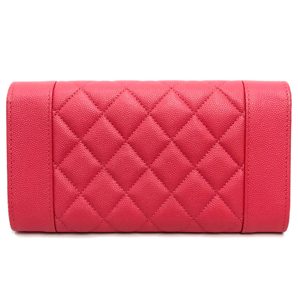 CHANEL Long Wallet Purse A80971 Caviar skin pink CC COCO Mark Matrasse Mademoiselle Women Used Authentic