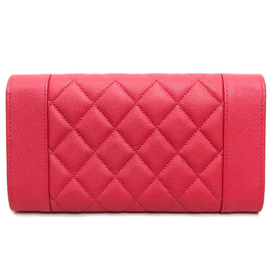 CHANEL Long Wallet Purse A80971 Caviar skin pink CC COCO Mark Matrasse Mademoiselle Women Used Authentic