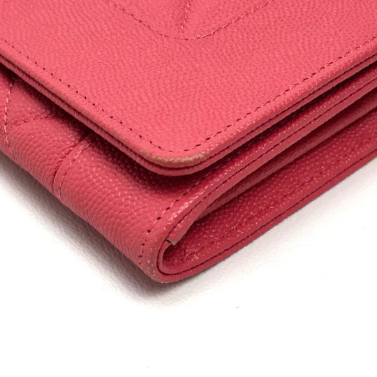 CHANEL Long Wallet Purse A80971 Caviar skin pink CC COCO Mark Matrasse Mademoiselle Women Used Authentic