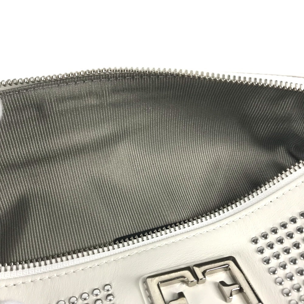 Furla Sling bag leather White xSilver Metal Studs Isola Chain Women Used Authentic