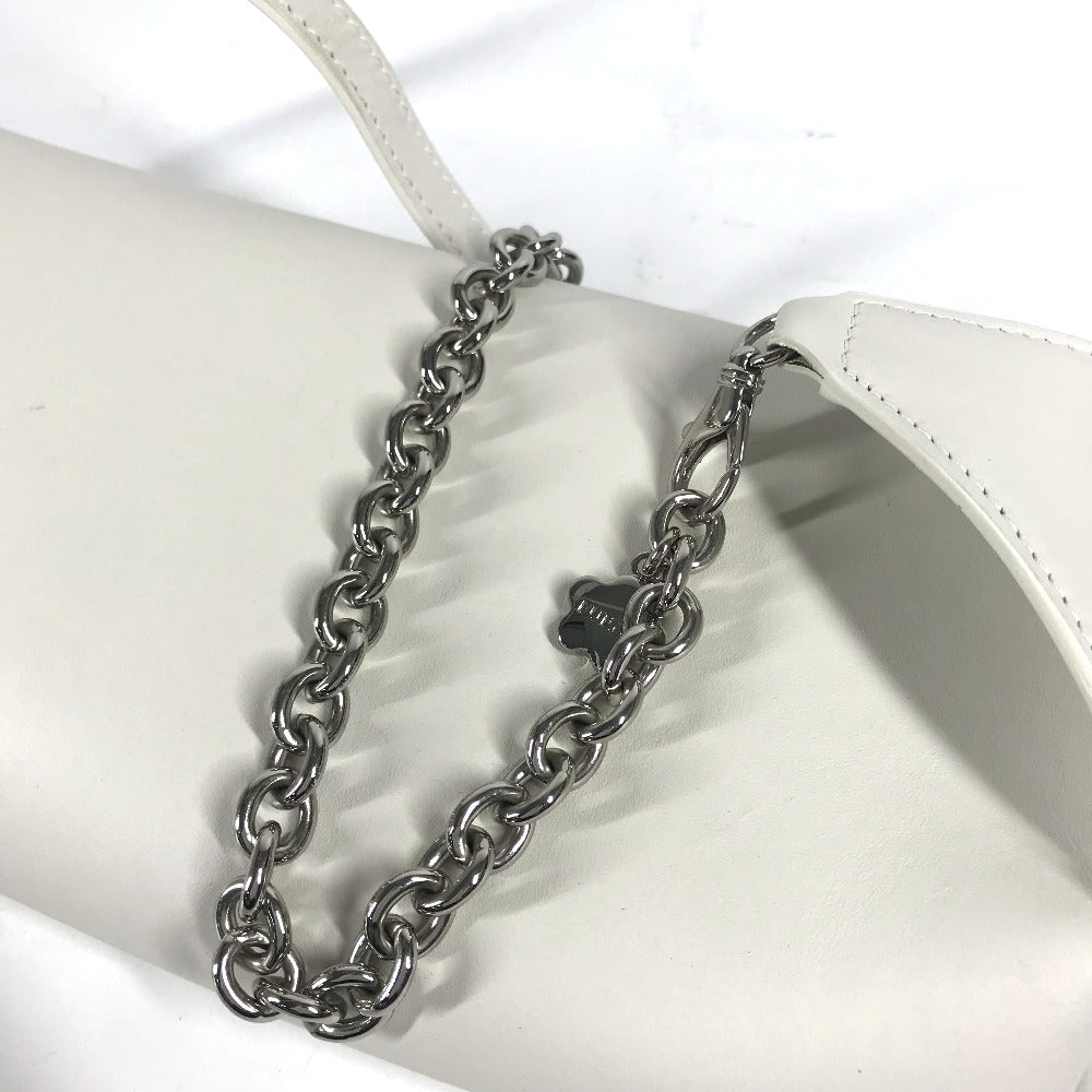 Furla Sling bag leather White xSilver Metal Studs Isola Chain Women Used Authentic