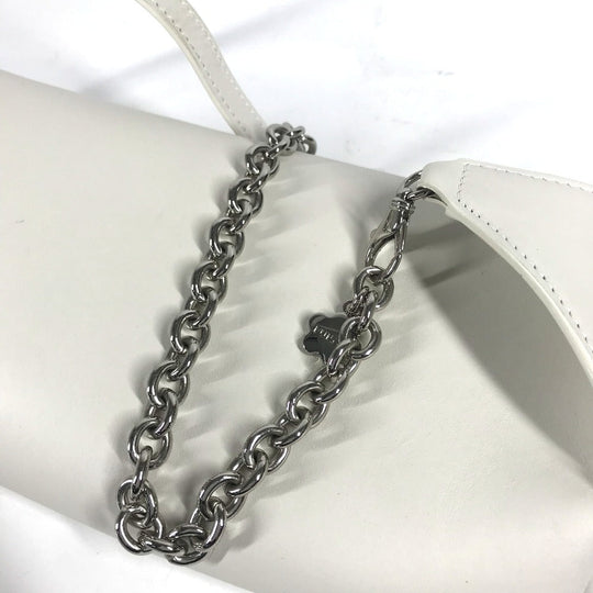 Furla Sling bag leather White xSilver Metal Studs Isola Chain Women Used Authentic