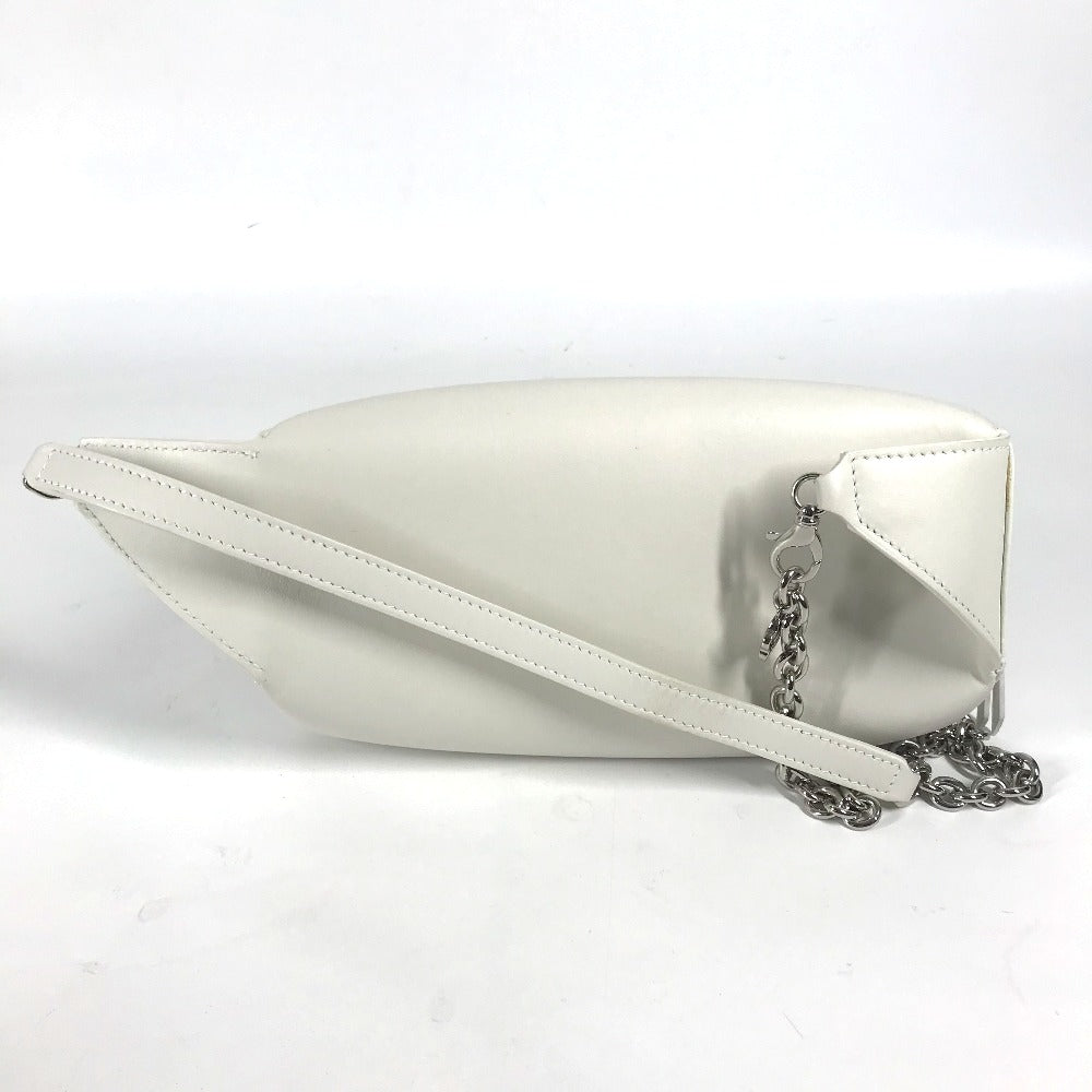 Furla Sling bag leather White xSilver Metal Studs Isola Chain Women Used Authentic