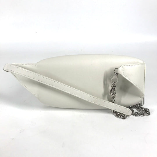 Furla Sling bag leather White xSilver Metal Studs Isola Chain Women Used Authentic