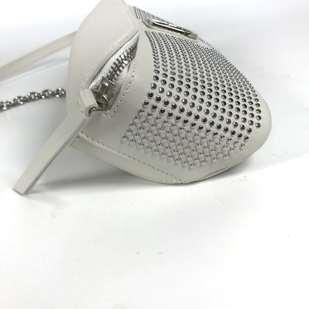 Furla Sling bag leather White xSilver Metal Studs Isola Chain Women Used Authentic