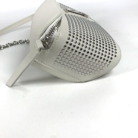 Furla Sling bag leather White xSilver Metal Studs Isola Chain Women Used Authentic