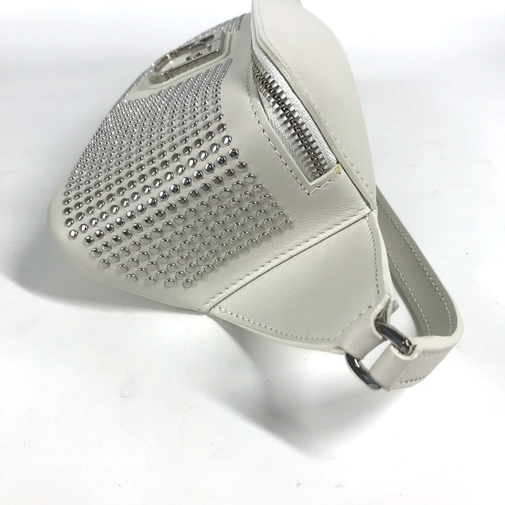 Furla Sling bag leather White xSilver Metal Studs Isola Chain Women Used Authentic