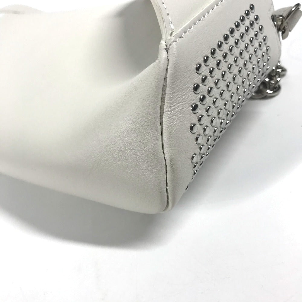 Furla Sling bag leather White xSilver Metal Studs Isola Chain Women Used Authentic