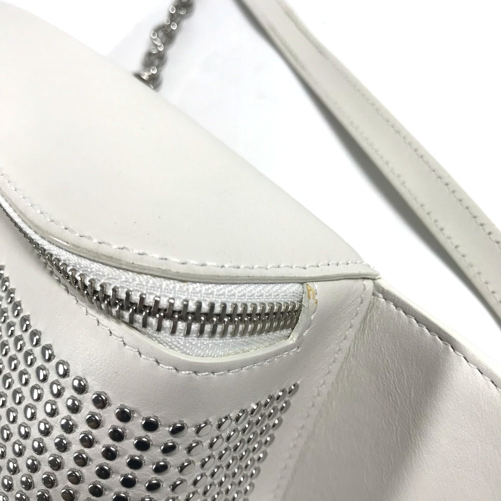 Furla Sling bag leather White xSilver Metal Studs Isola Chain Women Used Authentic
