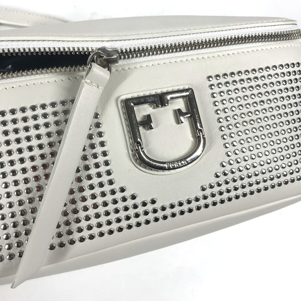 Furla Sling bag leather White xSilver Metal Studs Isola Chain Women Used Authentic