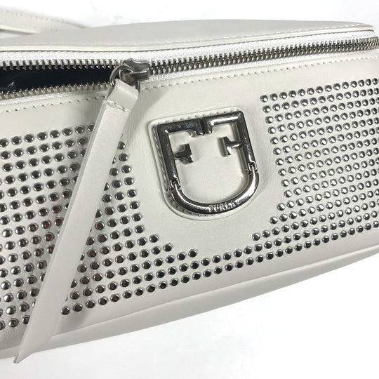 Furla Sling bag leather White xSilver Metal Studs Isola Chain Women Used Authentic
