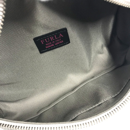 Furla Sling bag leather White xSilver Metal Studs Isola Chain Women Used Authentic