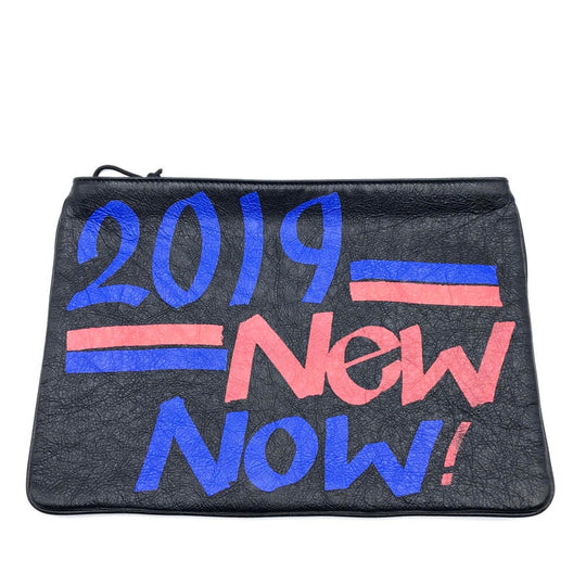 BALENCIAGA Clutch bag 535334 leather Black x multicolor Graffiti Paint Explorer mens Used Authentic