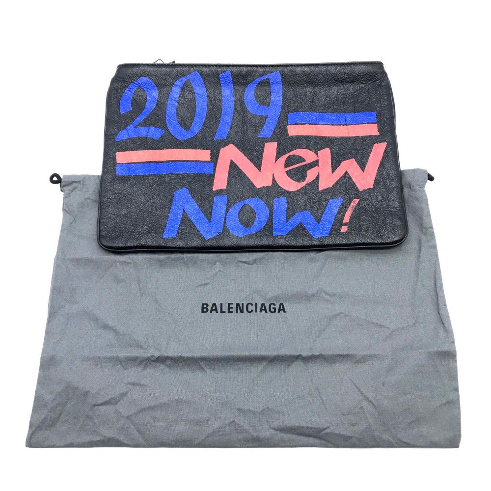 BALENCIAGA Clutch bag 535334 leather Black x multicolor Graffiti Paint Explorer mens Used Authentic