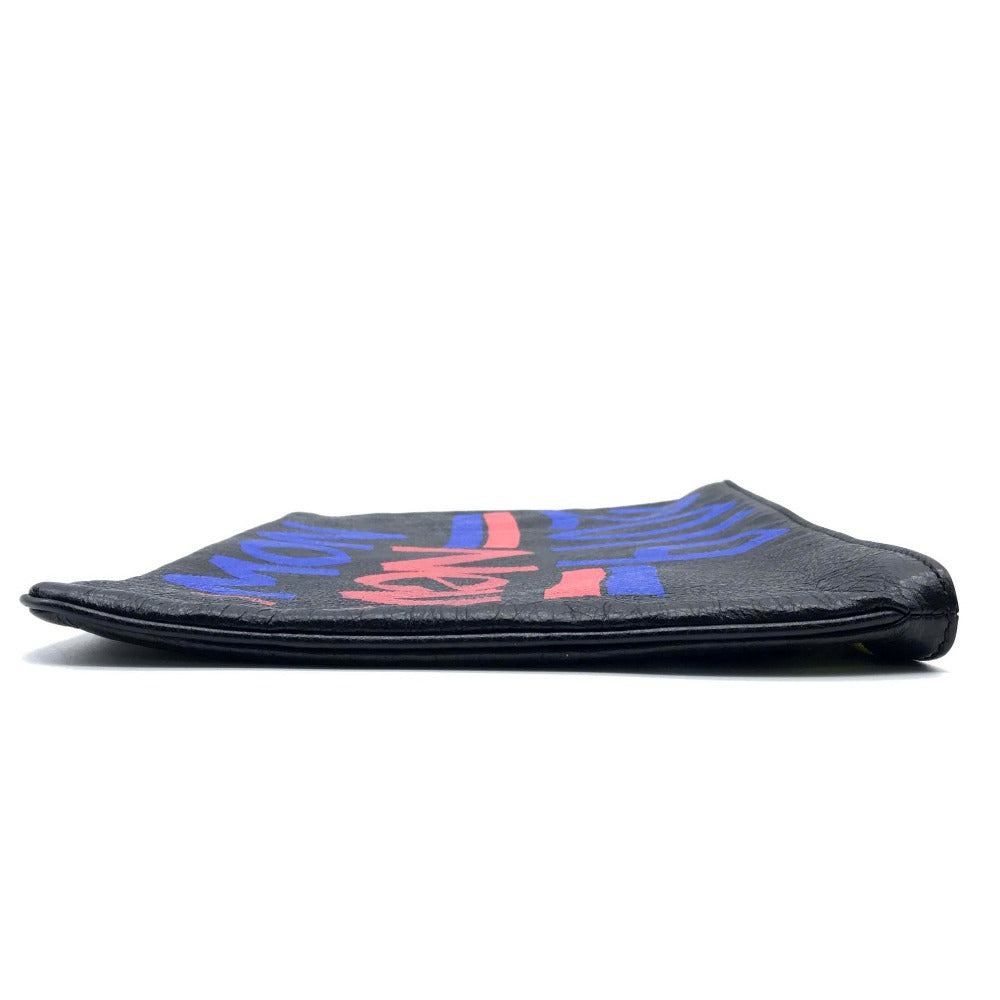 BALENCIAGA Clutch bag 535334 leather Black x multicolor Graffiti Paint Explorer mens Used Authentic