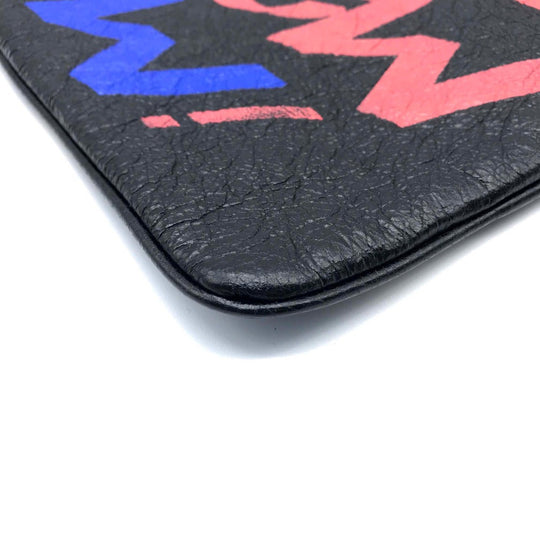 BALENCIAGA Clutch bag 535334 leather Black x multicolor Graffiti Paint Explorer mens Used Authentic