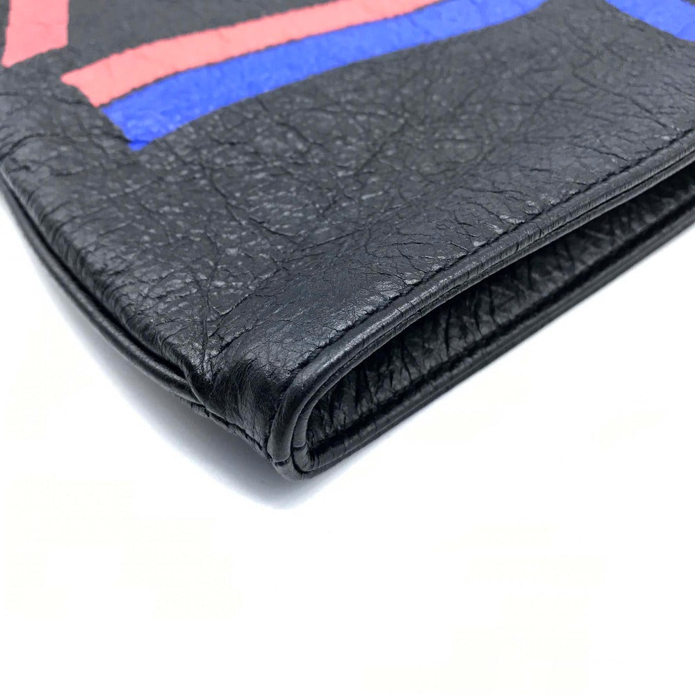 BALENCIAGA Clutch bag 535334 leather Black x multicolor Graffiti Paint Explorer mens Used Authentic