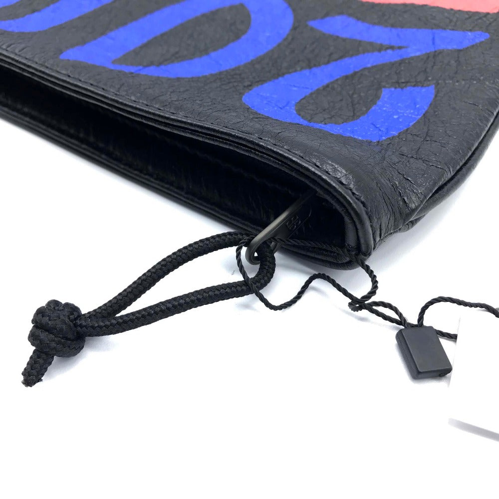BALENCIAGA Clutch bag 535334 leather Black x multicolor Graffiti Paint Explorer mens Used Authentic