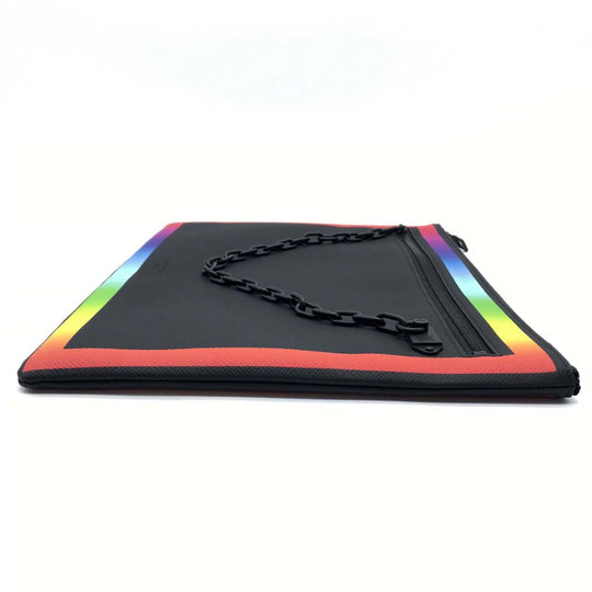 LOUIS VUITTON Clutch bag M30347 Taiga Leather Noir x Rainbow Taiga Pochette A4 Chain mens Used Authentic